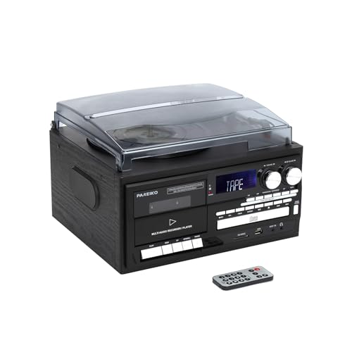 9-in-1 Record Player with Bluetooth, 3-Speed Playback Turntable, AM/FM Radio, CD/Cassette Player, USB/SD/MMC Playback