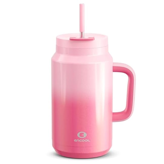 50 oz Tumbler with Handle and Straw, 100% Leak-Proof Insulated Cup Large Water Bottle with 2-in-1 Lid, Reusable Stainless Steel Travel Mug Water Jug, Non-slip Base, BPA-Free £¨Flamingo£©