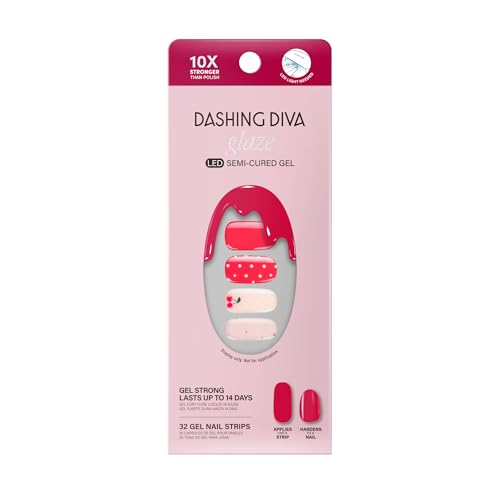 Dashing Diva Glaze Nail Strip Set - Cherry Vanilla - Long Lasting, Chip Resistant, Semi-Cured Gel Nails - 4-Piece Manicure Kit with 32 Strips