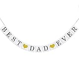 Partyprops Best Dad Ever Banner Garland with Gold Glitter Heart - Happy Fathers' Day Decor Decoration Gift Idea