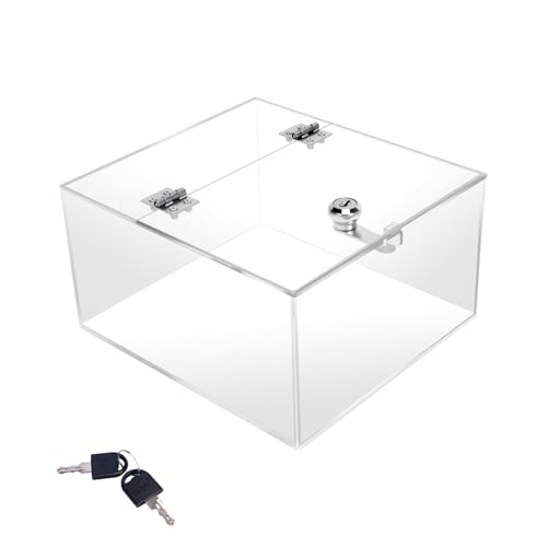 Drllepwoo Large Clear Lock Box - 8.7×7.9×4.7 Inches Acrylic Display Case with Lock, Transparent Lockbox with Keys for Secure Storage & Showcase