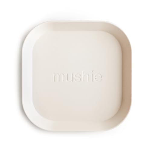 mushie Square Dinnerware Plates for Kids | Made in Denmark, Set of 2 (Ivory)