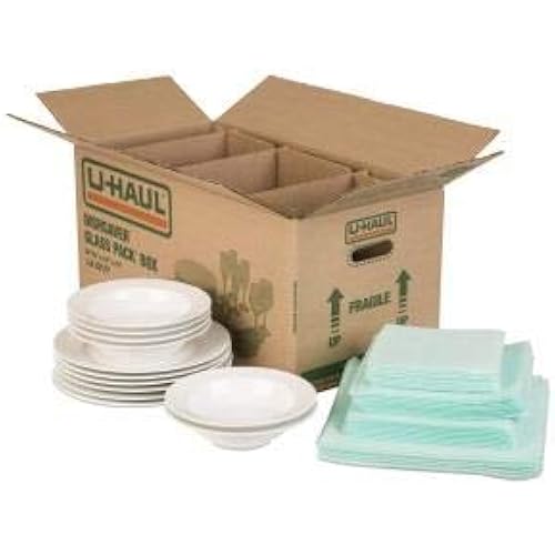 U-Haul Dish Packing Kit – for Dishes and Glassware – Includes 1 Box, 1 Cell Divider Unit, and 32 Assorted Foam Pouches (Value Pack of 2)