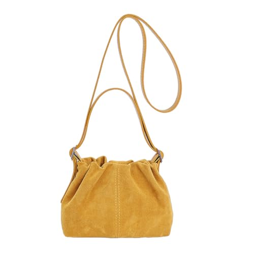 Women Vintage Suede Handbags Tote Handbag Drawstring Bucket Bag Slouchy