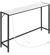 MAHANCRIS Console Table, Narrow Sofa Table, 110 cm Entrance Table with Power Station, Behind Couc...