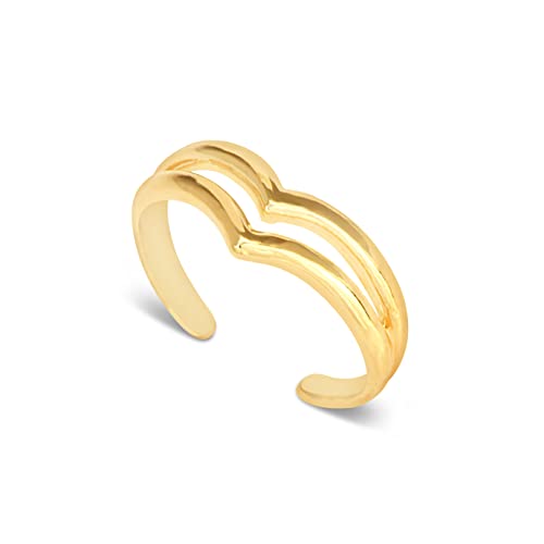 14K Yellow Gold Plated Over 925 Sterling Silver Chevron V Double Band Toe Ring/Knuckle Ring - Small, Adjustable, Dainty Handmade By Miya Jewelry Creations #TOP2