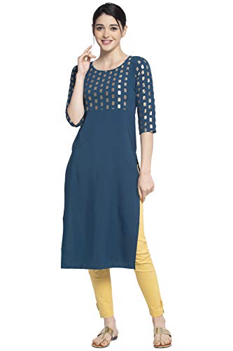Image of Women's Crepe Skinny Kurta (ABC4039 Turquoise XXL)
