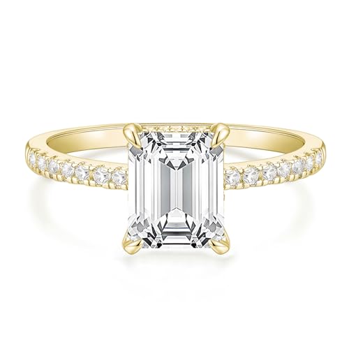 TIGRADE 3CT Engagement Ring for Women Emerald Cut Cubic Zirconia Wedding Band CZ Promise Wedding Ring Size 4-11