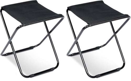 Image of MH Classic Camp Chair, Foldable Stool-Light weight Metal Material 17.5 Height Practical Foldable Stool Design Fishing Picnic Camping BBQ Beach Bath Hunting hiking, climbing a mountain Travel (B Black)