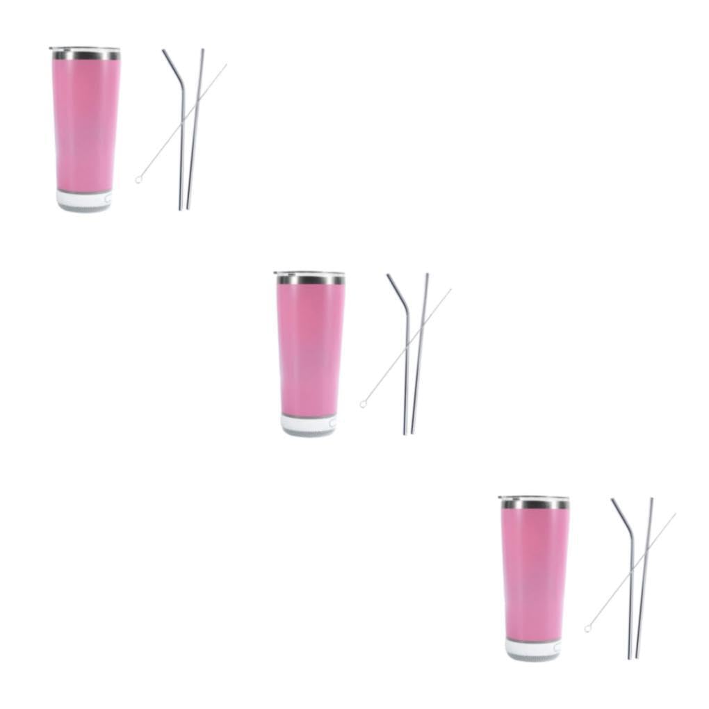 3 Juegos de Vaso con altavoz de música Bluetooth, acero inoxidable 304 de calidad alimentaria, inodoro y libre de contaminación, vaso con textura de gama, color rosa