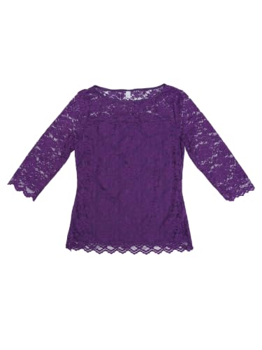 Allegra K Lace Tops for Women Dressy 3/4 Sleeve Crew Neck Sheer Blouse