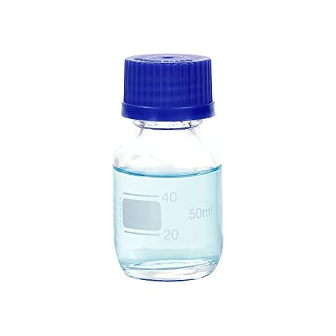 Moonetto 10 Pieces 50ml Graduated Round Media/Storage Glass Bottles Solvent Jars with GL32 Blue Polypropylene Screw Cap Cover