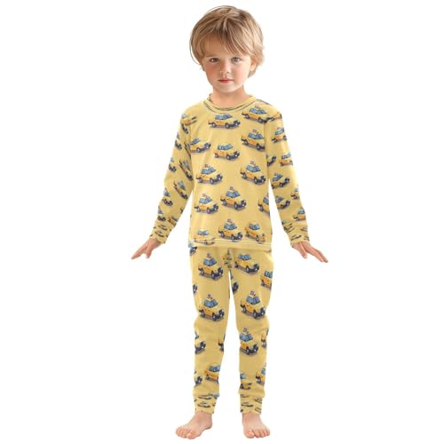 Pajama Sets Long Sleeve Yellow Taxi Car Soft Comfy Sleepwear 2 Piece PJS 3-8T2