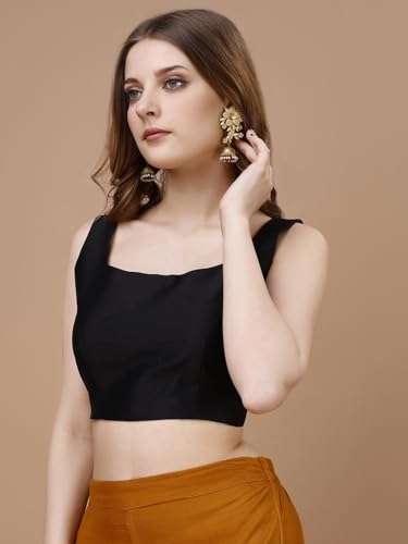 Image of Womanista Women's Taffeta Solid Sleeveless Readymade Saree Blouse for Women Stylish