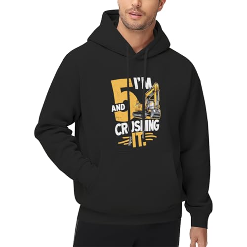 Vintage Construction Boy 5 Years Old Two 5yr 5th Birthday Men Women Lightweight Kangaroo Pocket Hoodie4