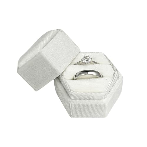 JEKUGOT Velvet Ring Box - Double Slot Hex Box Holds 2 Rings - Perfect for Proposal, Engagement, Valentine & Wedding Gifts