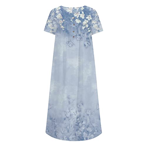 2023 Women's Summer Dress Short Sleeve V-Neck Button Beach Dress A Line Loose Casual Fashion Pockets Sundresses #TOP3