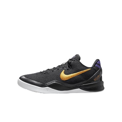 Kobe 8 Big Kids' Basketball Shoes (FN0266-002, Black/White/Court Purple/University Gold) Size 6.5