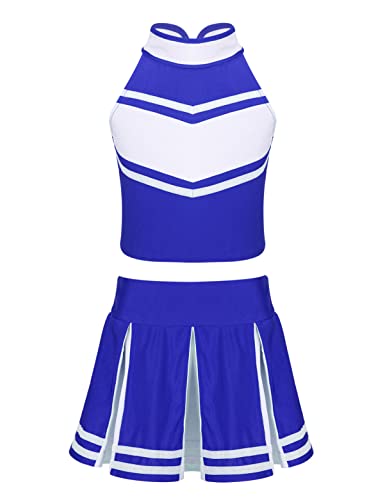 CHICTRY Enfant Fille Déguisement Pom-Pom Girl Costume Fête Carnaval Halloween Uniforme Scolaire Ecoliere Lycee École Secondaire Cosplay Cheerleading High School 6-16 Ans Blue&White 12 Ans Cover