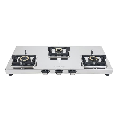 Image of Everflame Prime Gas Stove| 3 Burner Stainless Steel Stove | Manual Ignition | LPG Stove | Gas-Saver | (1.2MM)-Thick SS Body | Brass Burner | ISI Certified | 2 Years Product Warranty + Doorstep Service