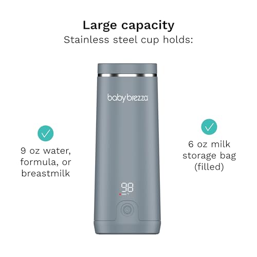 Image of Baby Brezza Portable Warmer - 3X Faster Baby Bottle Warming - Travel Breastmilk and Formula Warmer - Safe, Even Heating - Up to 9oz - No Adapters, Grey