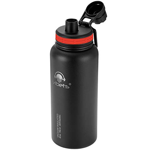 Garrafa Térmica Sport Vibets Hydro USA com Parede Dupla Isolada a Vácuo, 946 ml (Preta/Vermelha)