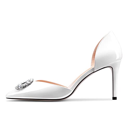 NobleOnly Women High Heel Pointed Toe Two-Piece Glitter Pumps Rhinestone Crystal Prom Casual Dress Shoes 3.2 Inches Heels4