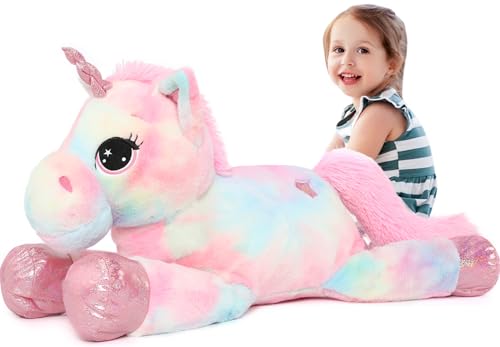 Tezituor 43in Giant Unicorn Stuffed Animal, Rainbow Pink Stuffed Unicorn Toys for Girls and Women, Big Unicorn Plush Gifts for Valentines Day, Christmas, Birthday, Party and Decorations