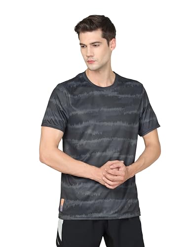Image of TECHNOSPORT Men's Polyester Slim Fit All Over Print Crew Neck Half Sleeve T-Shirt with Technocool+,SPF50+ and Quick Dry