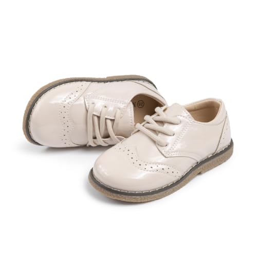 Image of KIDSUN Toddler Dress Shoes Boys Girls Lace Up Oxford Shoes School Uniform Loafer Flats Casual Wedding Party Shoes