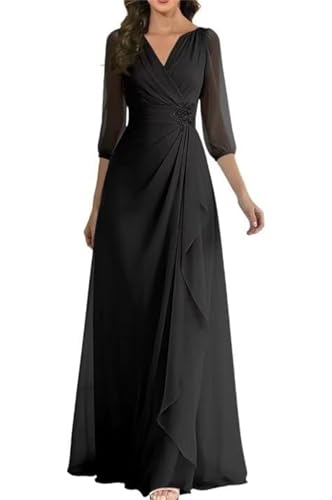 Robe de mère de la mariée mousseline de soie de soirée formelle manches 3/4 DSJ105