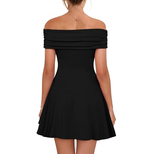 Robe courte bodycon noir avec coupe drapée et épaules nues - 6