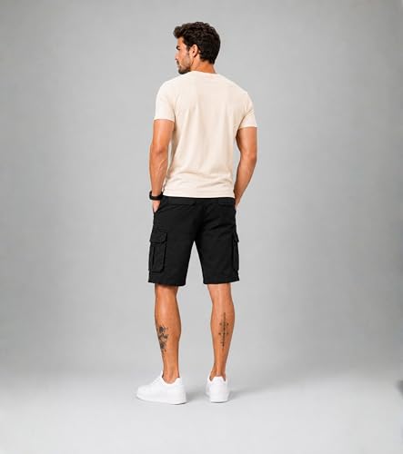 Image of L'MONTE Men's Imported Cotton Casual Relaxed Fit Outwear Cargo Shorts with Expandable Elastic Waist and Multi Pockets