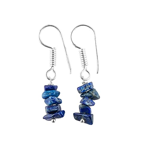 Gemimpression Natural Lapis Lazuli Chips Crystal Earring, Yoga Jewelry, Meditation Earring, Raw Gemstone, Birthday, Gift for Her, Gemstone Jewelry Mother's Day Gifts (Lapis Lazuli)