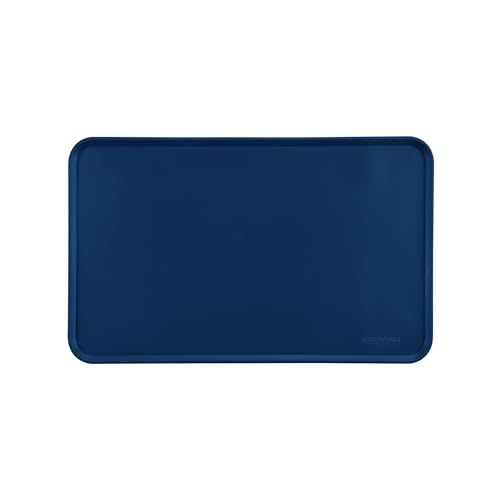 Amazon Basics Waterproof Anti-Slip Silicone Cat & Dog Food Mat, Pet Mats with Raised Edges for Food and Water Bowl to Protect Floors, 18.5 x 11.5 Inches, Blue, Solid
