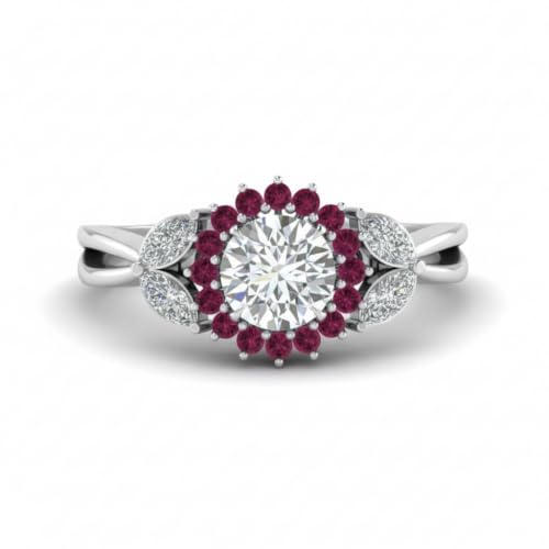 Image of 55Carat Choose Your Gemstone Flower Halo Split Shank Diamond CZ Ring Sterling Silver Round Shape Halo Engagement Rings Everyday Jewelry Wedding Jewelry Handmade Gifts for Wife US Size 4 to 12