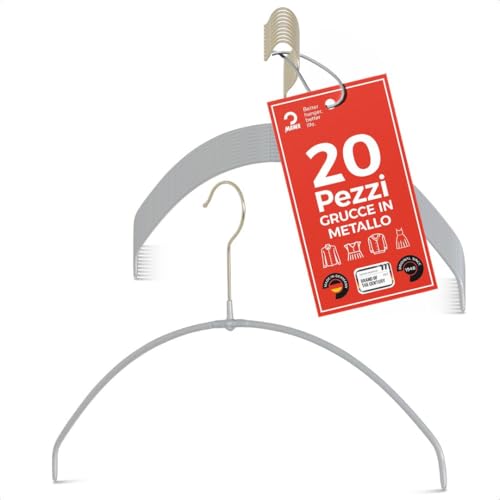 MAWA Grucce Appendiabiti Light, Set di 20 Grucce Salvaspazio e Antiscivolo, Ideali per T-Shirt, Top e Maglioni Leggeri, Gancio Girevole 360°, 40 cm, Argento
