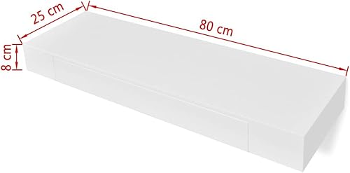 Miniatura 2 de GOLINPEILO Estante flotante de pared MDF blanco con 1 cajón para almacenamiento de librosDVD, estantes de pared para baño, sala de estar,