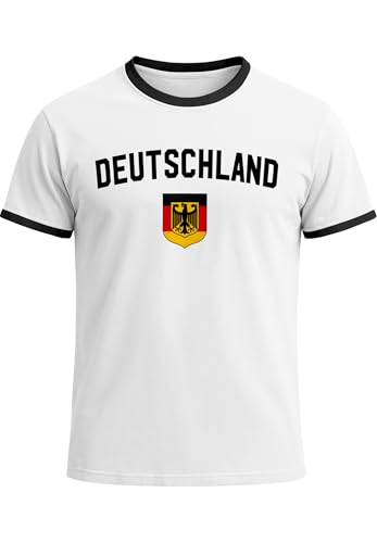 Klassisches Herren WM-Shirt Deutschland Flagge Retro Trikot-Look Fan-Shirt Weiss-schwarz 3XL