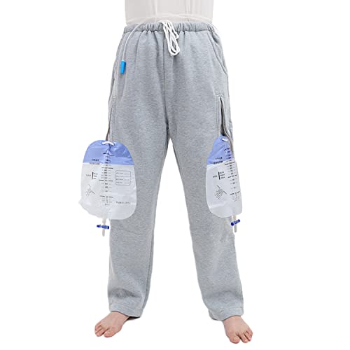 介護 ズボン 介護用パンツ 男女通用 両脇採尿バッグ収納 ウエストゴム リハビリ 入院 高齢者 シニア介護用 (L, グレー)