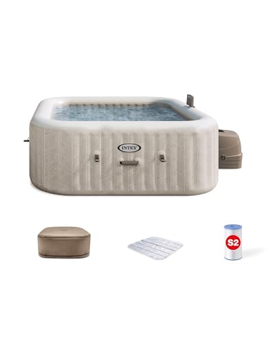 INTEX 28471EH 6 Person PureSpa Chevron Deluxe Outdoor Inflatable Portable Hot Tub, Includes Energy Efficient Spa Cover, Spa Control App, Saltwater System Ready, 77' x 77' x 28'