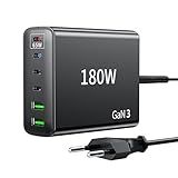 FINIBO USB C Ladegerät Mehrfach: 180W 6 Ports USB Schnellladegerät - PD USB Ladegerät + QC USB A Charger USB C für Handy Smartphone, Samsung, iPad, Pixel und Anderen USB-Geräten(4 USB-C + 2 USB-A)