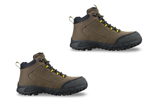 Leather Safety Work Boots, Steel Toe, Waterproof, Nubuck Upper, Ankle-High, Brown, UK 6-13 (Brown, 9, UK Footwear Size System, Adult, Men, Numeric, Medium, 9)