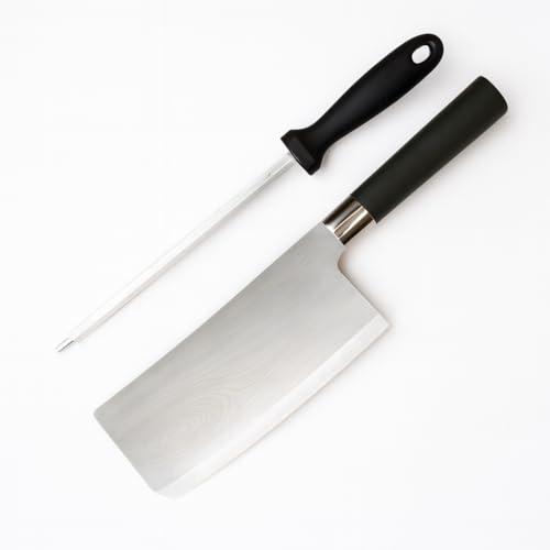 Image of Machado Forging Serbian Chef Knife Set - 12 inch Full Tang High Carbon Clad Steel Butcher Cleaver with Knife Sharpener - Perfect for Vegetables, Fish, Meat - Ideal for Kitchen, Hotel, Restaurant