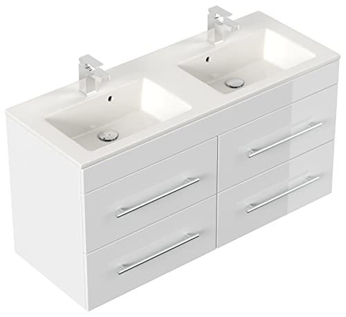 Generisch Badmöbel Waschplatz Doppelwaschtisch mit Keramikbecken Home120 weiß Hochglanz