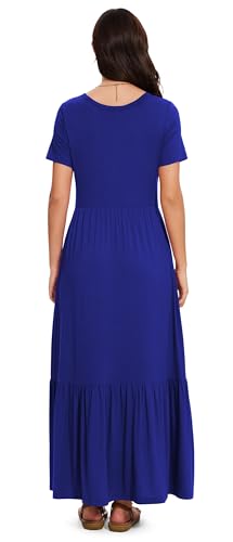 Image of VIISHOW Women's Short Sleeve Maxi Dress 2026 Summer V Neck Knit Loose Plain Empire Waist Casual Dresses with Pockets