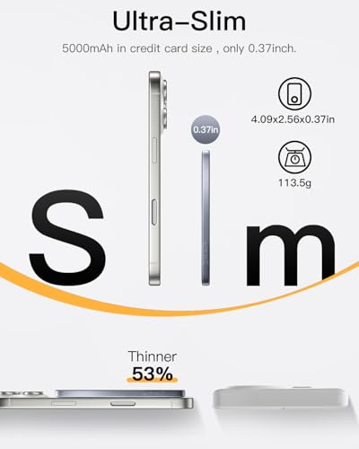 Image of iWALK Magnetic Portable Charger, 5,000mAh Ultra-Slim Power Bank Wireless Charging Battery Pack with LED Power Display, Comfortable Grip Powerbank Compatible with iPhone 17 /16 /15 /14 /13 Series, Gray