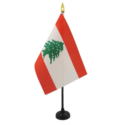 AZ FLAG - Tischflagge Libanon - 15x10 cm Goldene Splitze - Libanesische Tischfahne 10 x 15 Cm - Flaggen