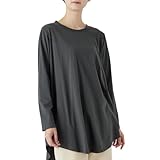 [ハッピーマリリン] ロング デザイン Tシャツ 綿100％ 大きいサイズ レディース カットソー ロンT 裾フレアで体型カバー コットン シンプル トップス 長袖 【495111】 5L-6L/チャコール