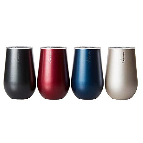 Rabbit Double Wall Stainless Steel Wine Tumbler Set ~ 4-pack ~ With Lids ~ Set of Four